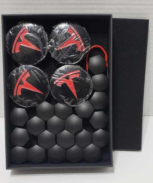 TESLA Center Cap & Lug Nut Covers - Red/Black