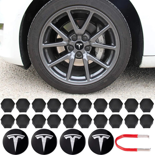 Tesla Wheel Cap Kit  - Center Cap Hub Lug Nut Cover Black Red White Grey with 4 Center Cap 20 Lug Nut Cover For Tesla Model 3 Y S X